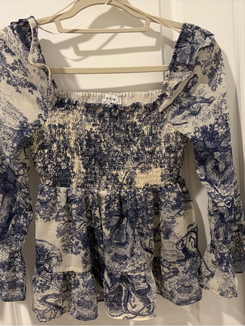 Tuckernuck Blue and White Smocked Peplum Blouse